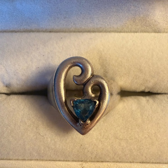 James Avery mothers love sterling Heart Ring with London Blue topaz Stone custom - Picture 1 of 3